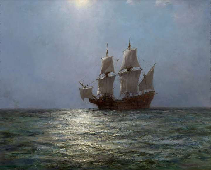 Isolation: The Mayflower becalmed on a moonlight night